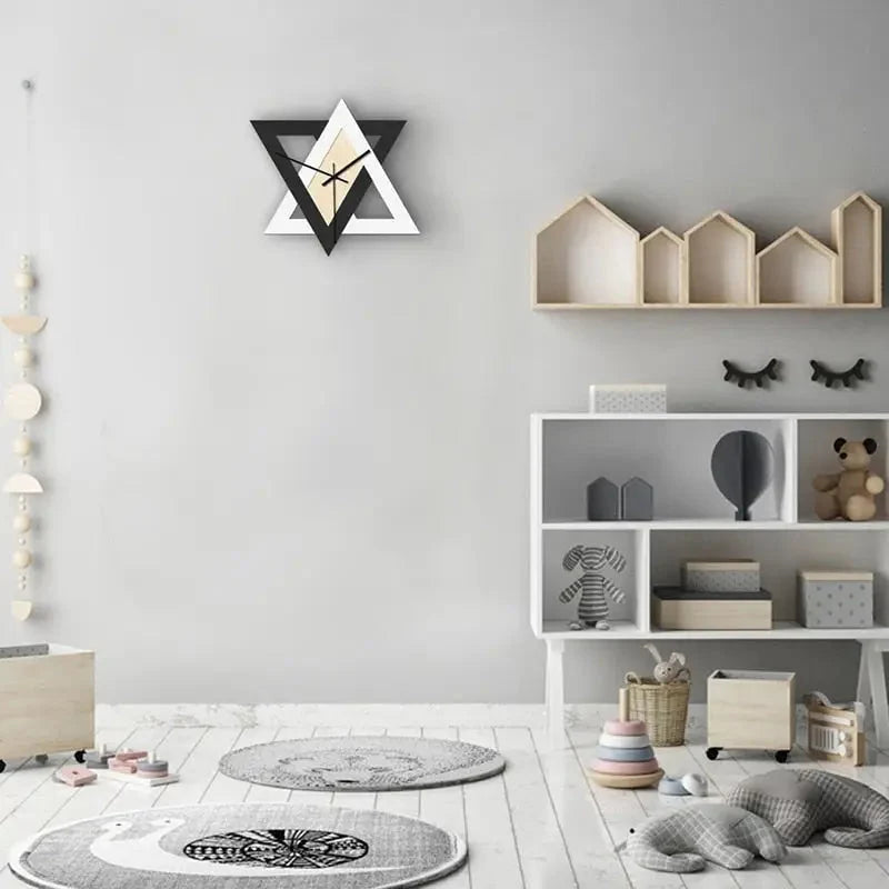 Wall Clock | Geometric Black & White Triangle