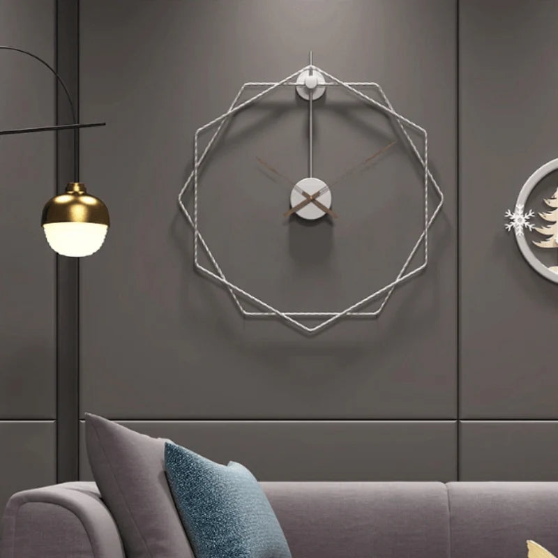 Wall Clock | Hexagonal Metal Double-Frame | 50/60 cm