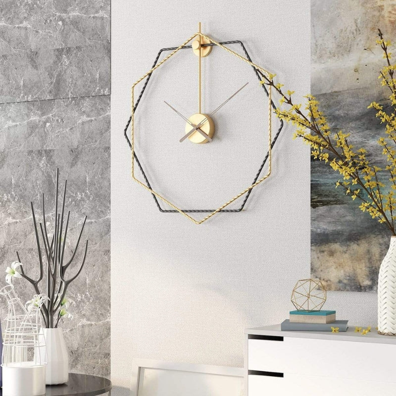 Wall Clock | Hexagonal Metal Double-Frame | 50/60 cm