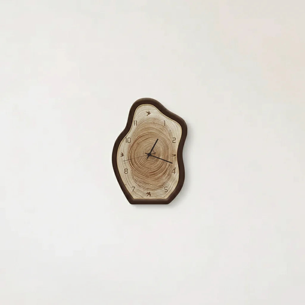 Wall Clock | Irregular Ring & Wood-Grain Finish, Silent Movement