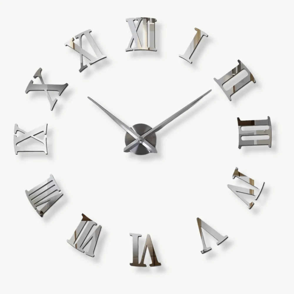 Wall Clock | Roman Numeral Sticker Design | Silent Quartz Movement