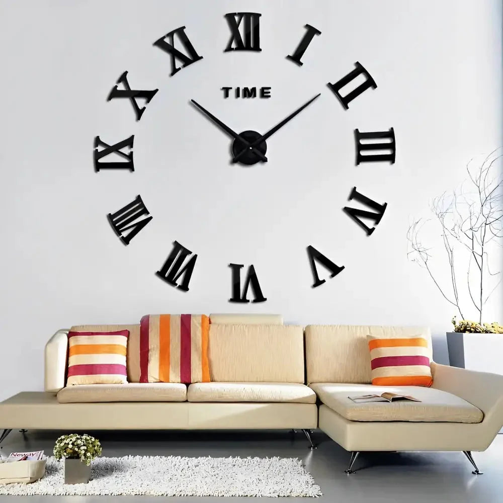 Wall Clock | Roman Numeral Sticker Design | Silent Quartz Movement