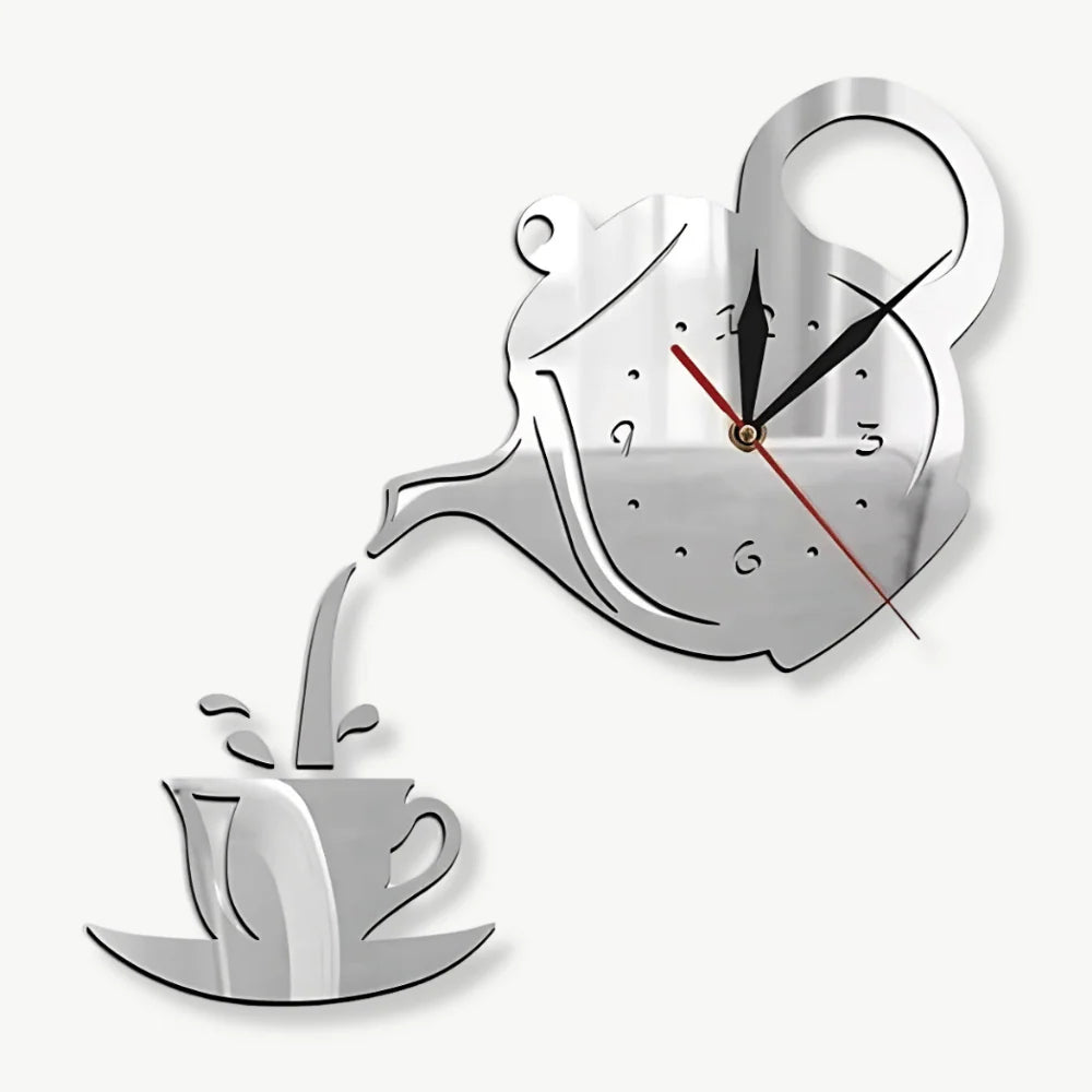 Wall Clock Set | Vintage Teapot & Kettle | Silent Quartz Movement