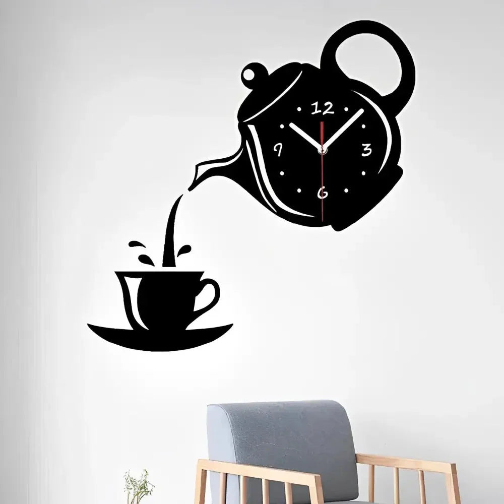 Wall Clock Set | Vintage Teapot & Kettle | Silent Quartz Movement