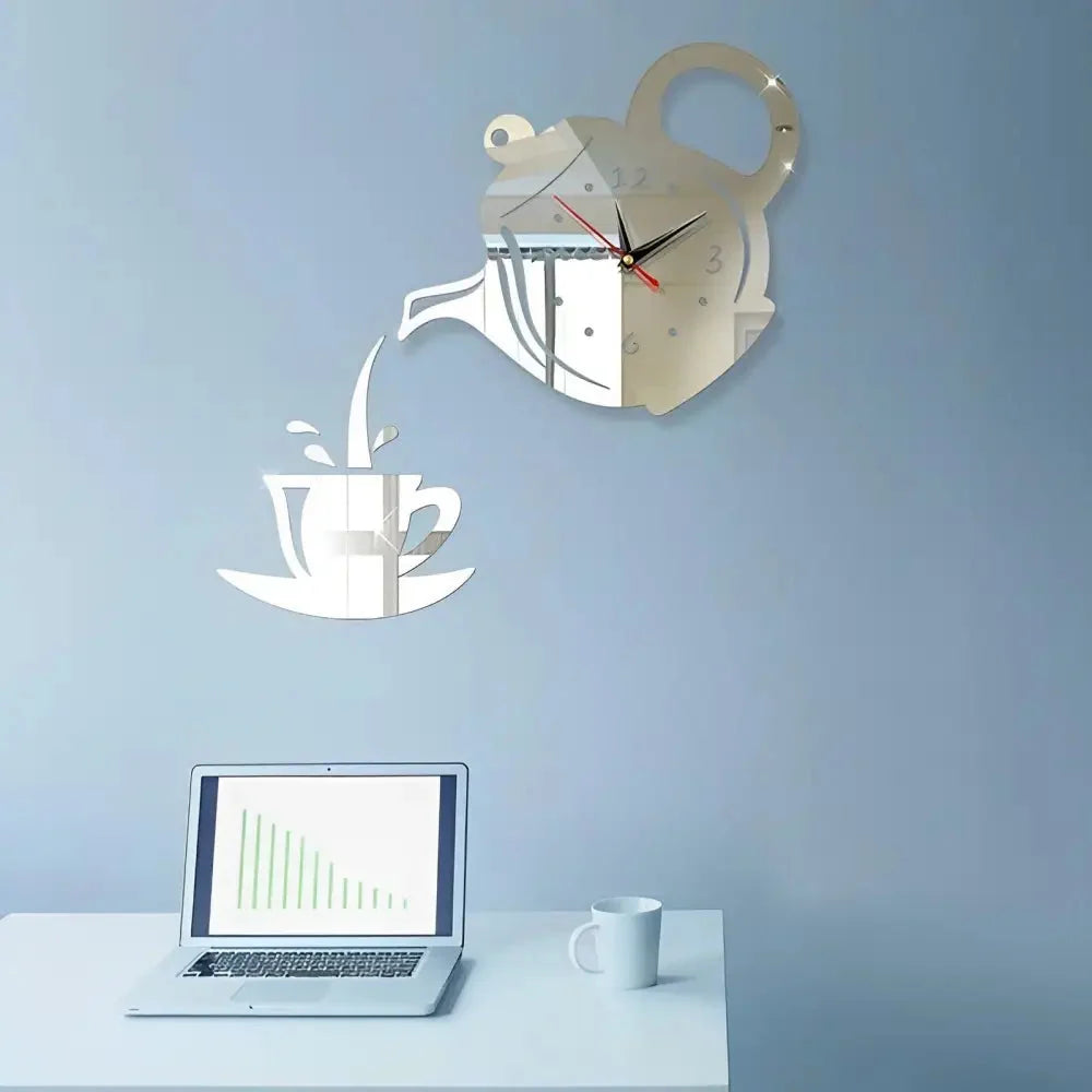 Wall Clock Set | Vintage Teapot & Kettle | Silent Quartz Movement