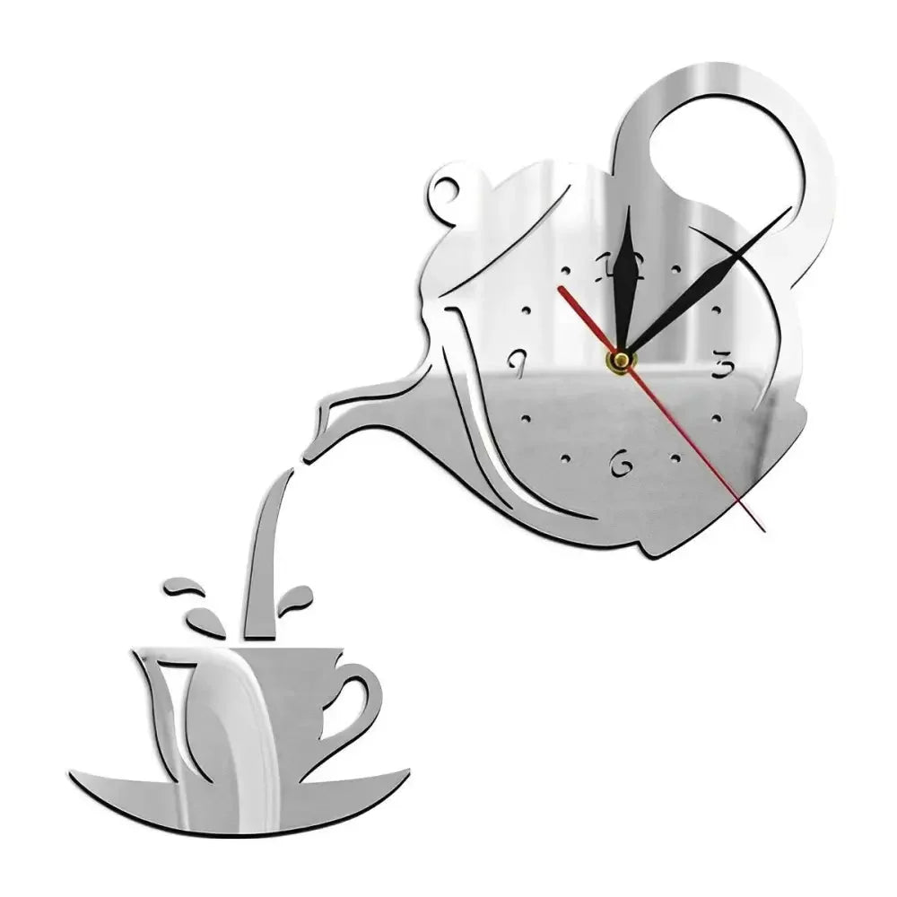 Wall Clock Set | Vintage Teapot & Kettle | Silent Quartz Movement