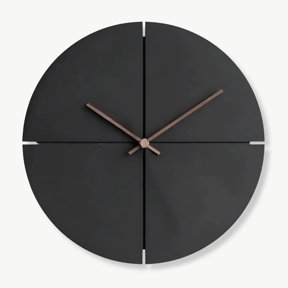 Wall Clock | Silent Movement, Black Wood & Bamboo | 28 cm