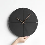 Wall Clock | Silent Movement, Black Wood & Bamboo | 28 cm