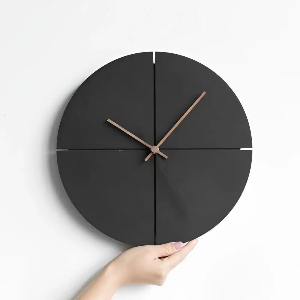 Wall Clock | Silent Movement, Black Wood & Bamboo | 28 cm
