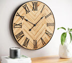 Wall Clock | Roman Numerals & Wood-Look Face | Metal Accents, 30 cm