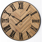 Wall Clock | Roman Numerals & Wood-Look Face | Metal Accents, 30 cm