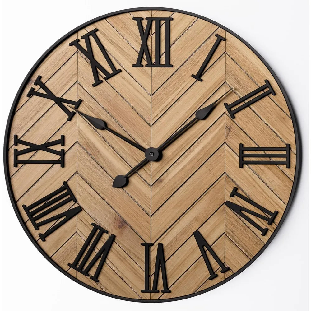 Wall Clock | Roman Numerals & Wood-Look Face | Metal Accents, 30 cm