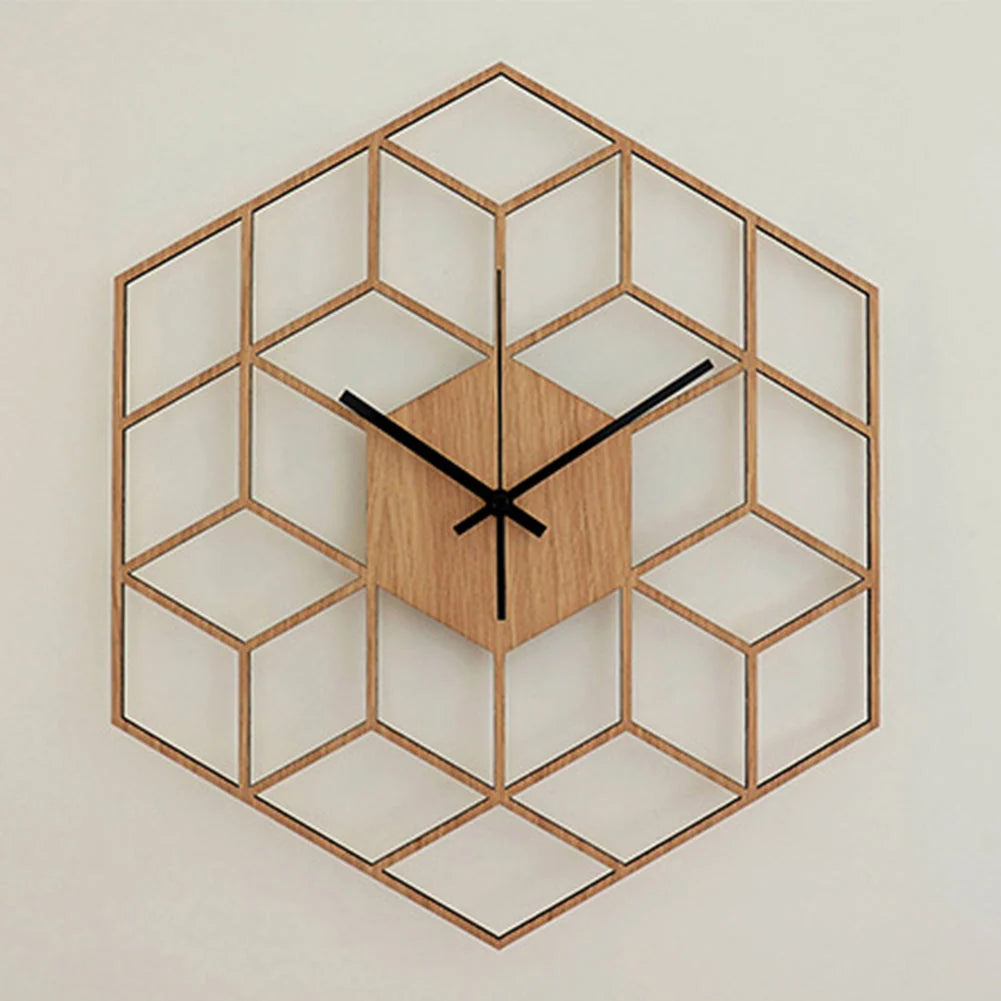 Wall Clock | Hexagonal Bamboo Wood Face | Silent Operation