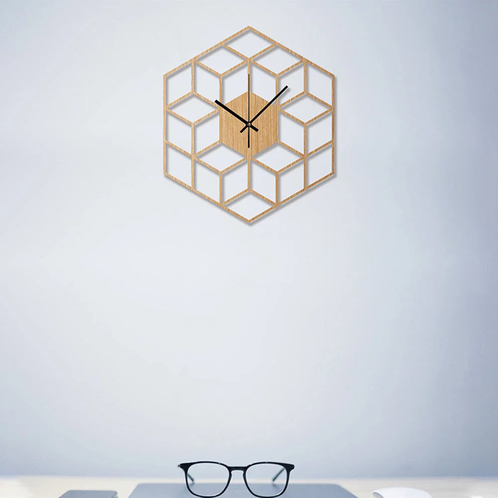 Wall Clock | Hexagonal Bamboo Wood Face | Silent Operation
