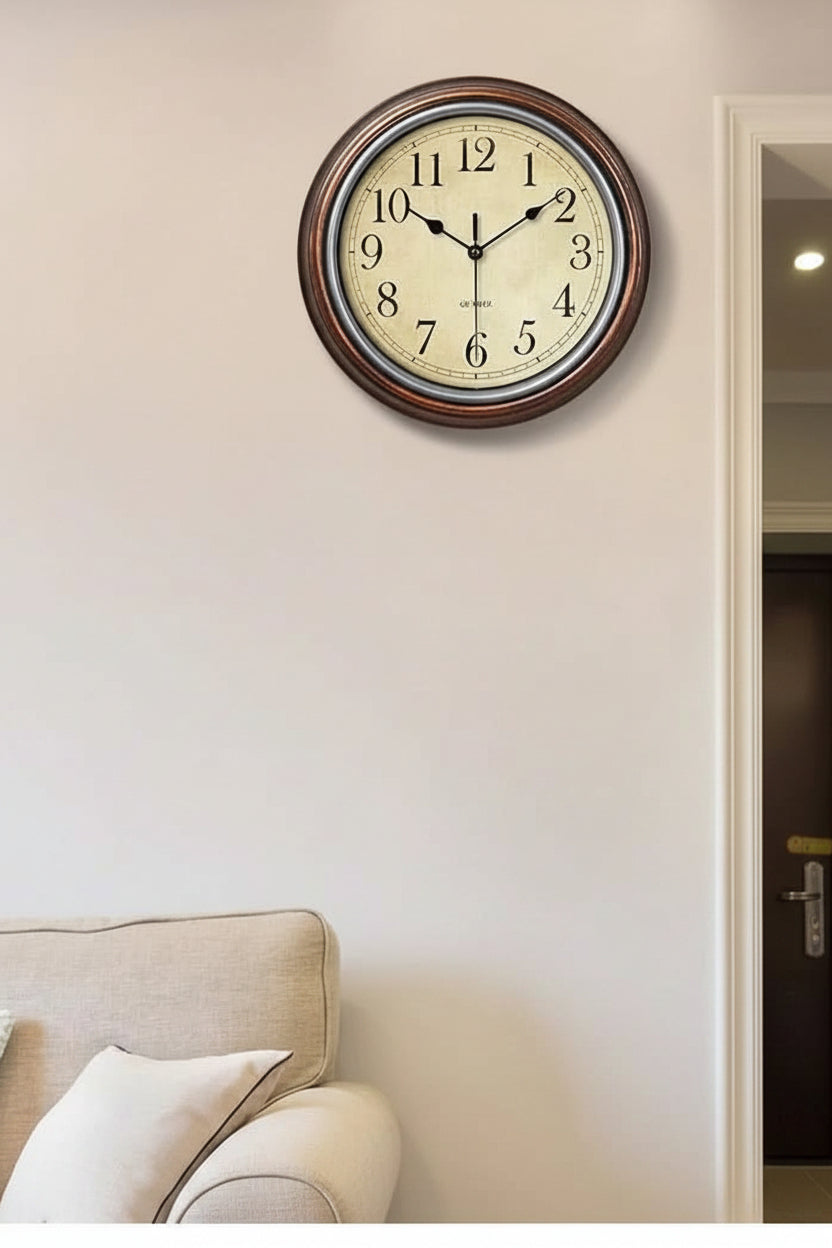 Wall Clock | Classic Deep Brown Frame | Silent Movement, 30 cm