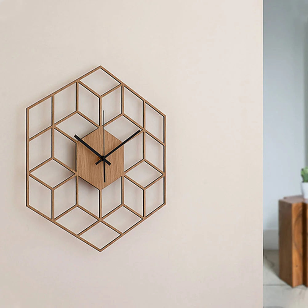 Wall Clock | Hexagonal Bamboo Wood Face | Silent Operation