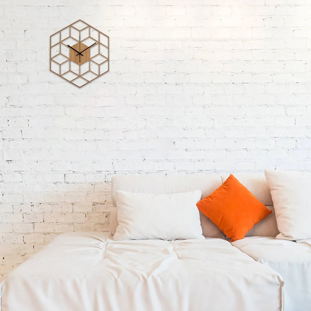 Wall Clock | Hexagonal Bamboo Wood Face | Silent Operation