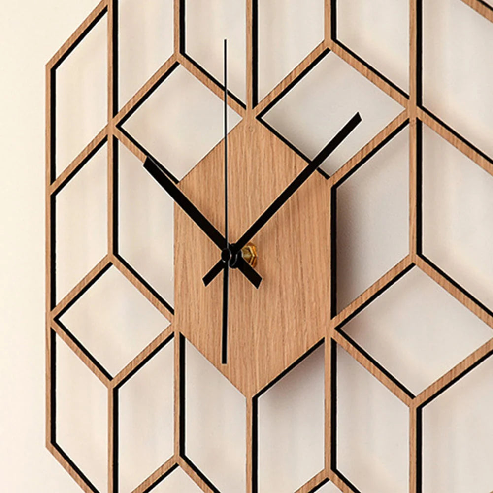 Wall Clock | Hexagonal Bamboo Wood Face | Silent Operation