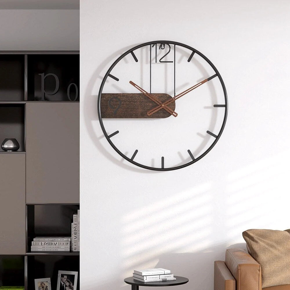 Wall Clock | Walnut Wood Ring & Metal Frame | Silent Quartz Movement