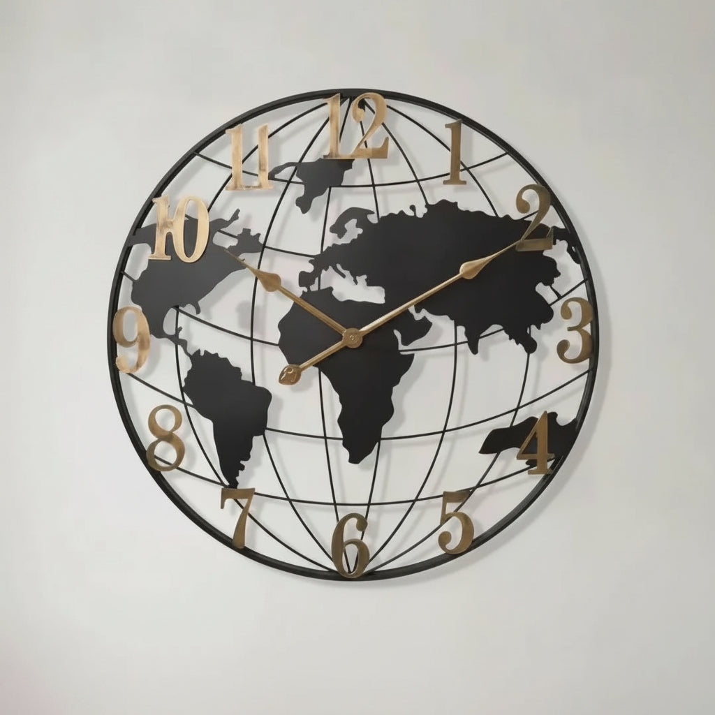 Wall Clock | World Map Design | Silent Quartz Movement, 60 cm