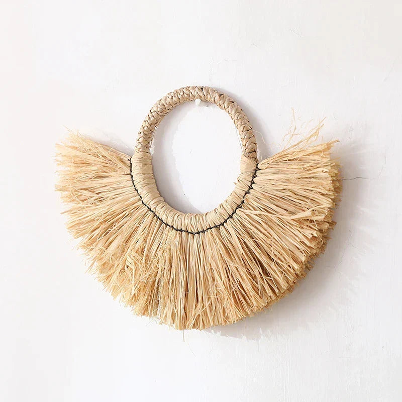 Wall Hanging | Boho Handmade Raffia & Bamboo Loop