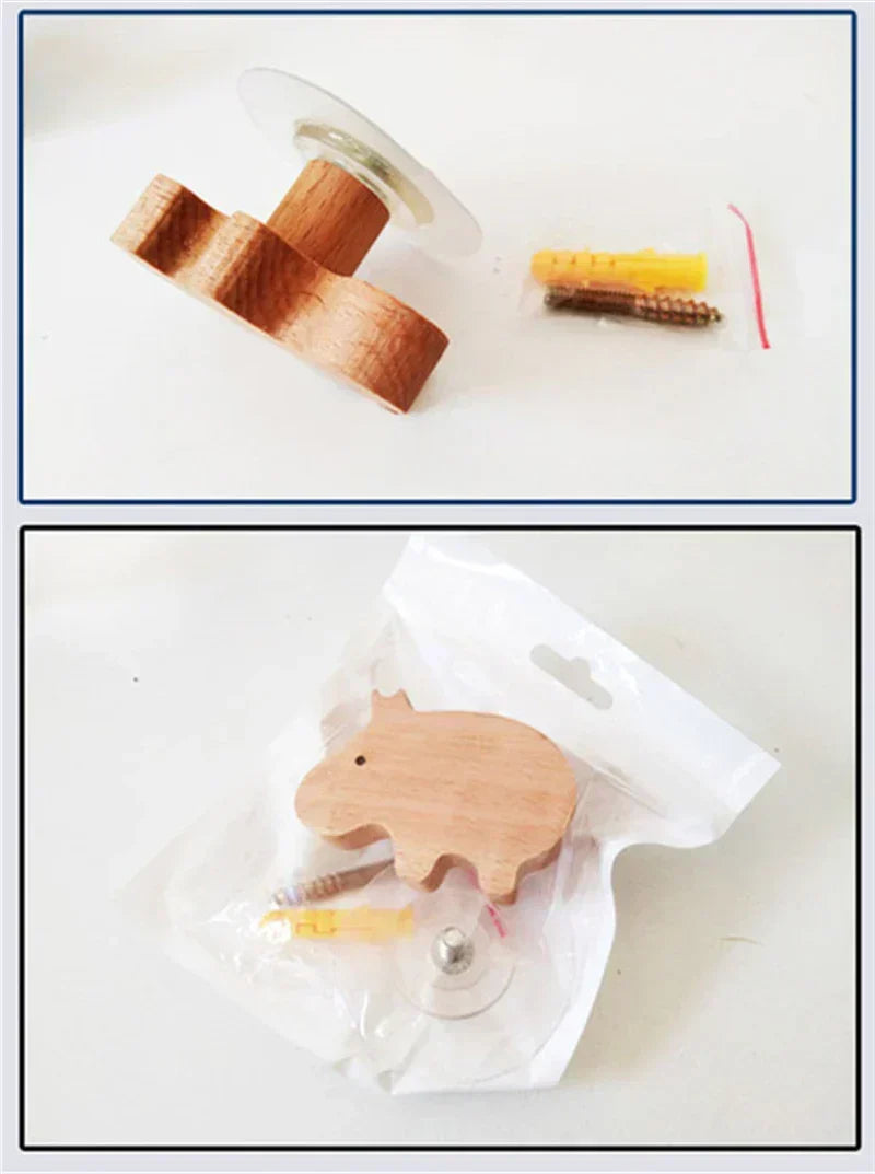 Wall Hooks | Wooden Animal Design & Dual Mounting Options