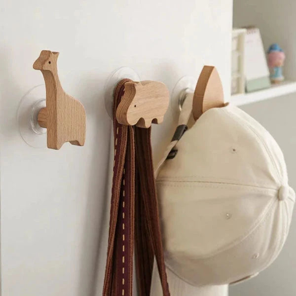 Wall Hooks | Wooden Animal Design & Dual Mounting Options
