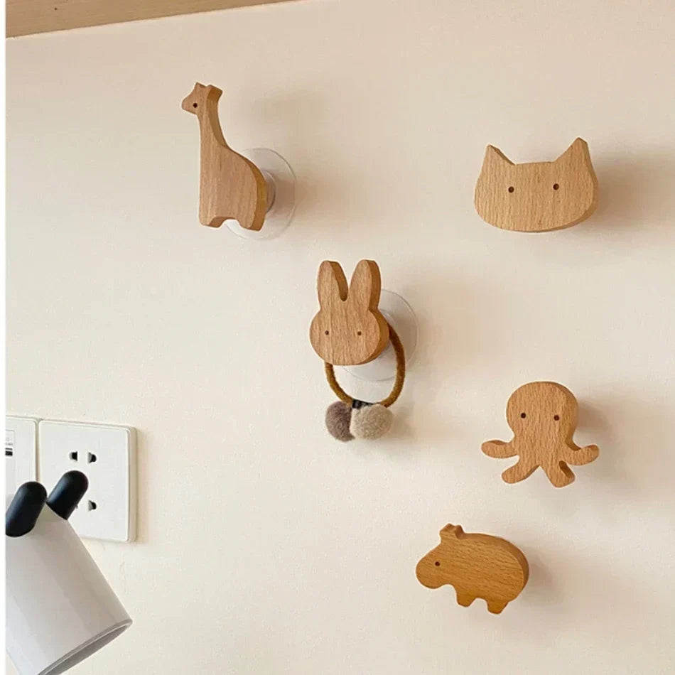 Wall Hooks | Wooden Animal Design & Dual Mounting Options
