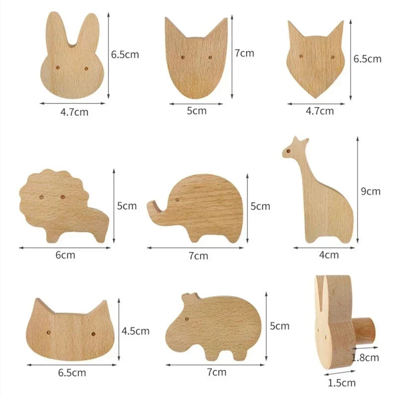 Wall Hooks | Wooden Animal Design & Dual Mounting Options