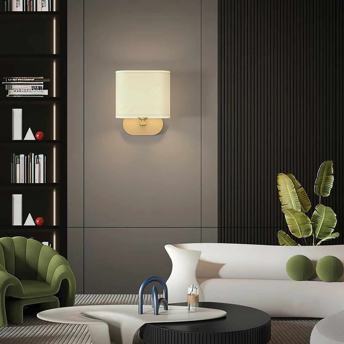 Wall Lamp | Brass Body & Linen Shade | Damp-Rated, Two Sizes