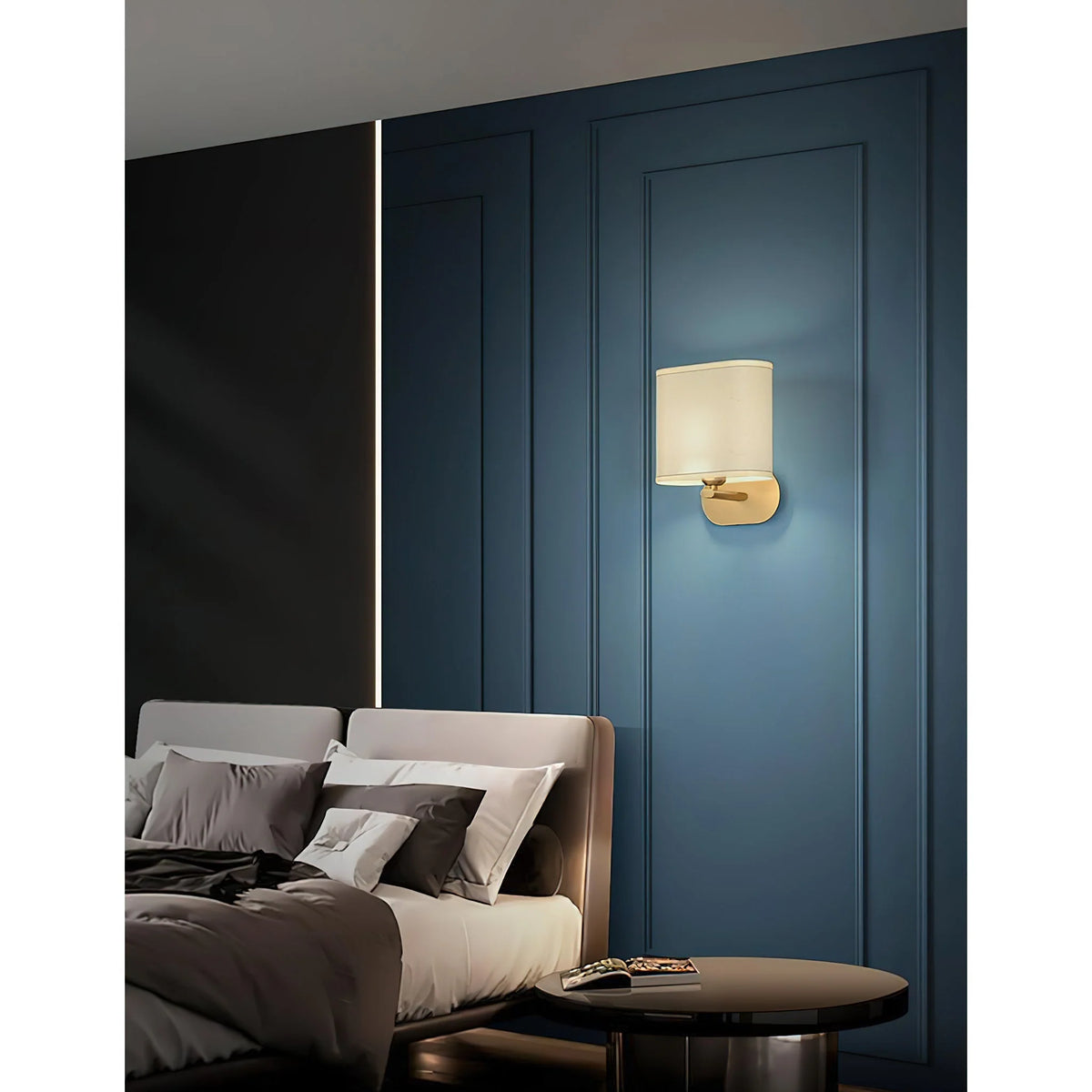 Wall Lamp | Brass Body & Linen Shade | Damp-Rated, Two Sizes
