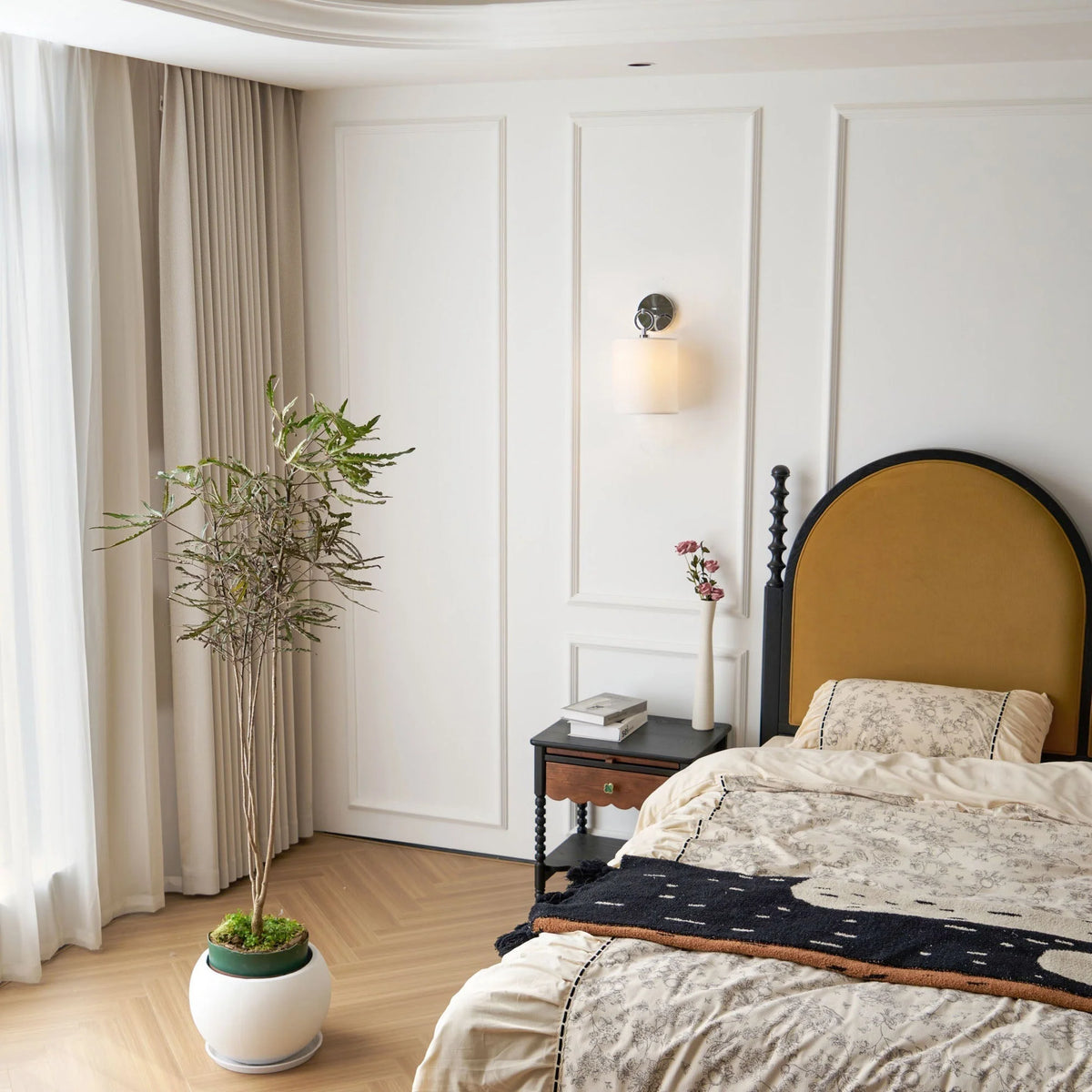 Wall Lamp | Brass Body, Ring Frame & Fabric Shade