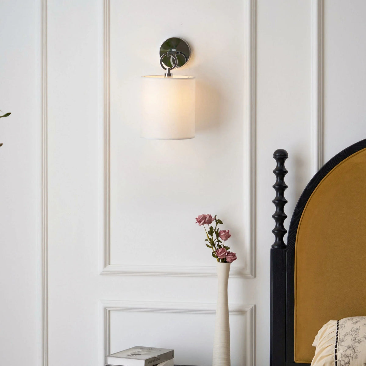 Wall Lamp | Brass Body, Ring Frame & Fabric Shade