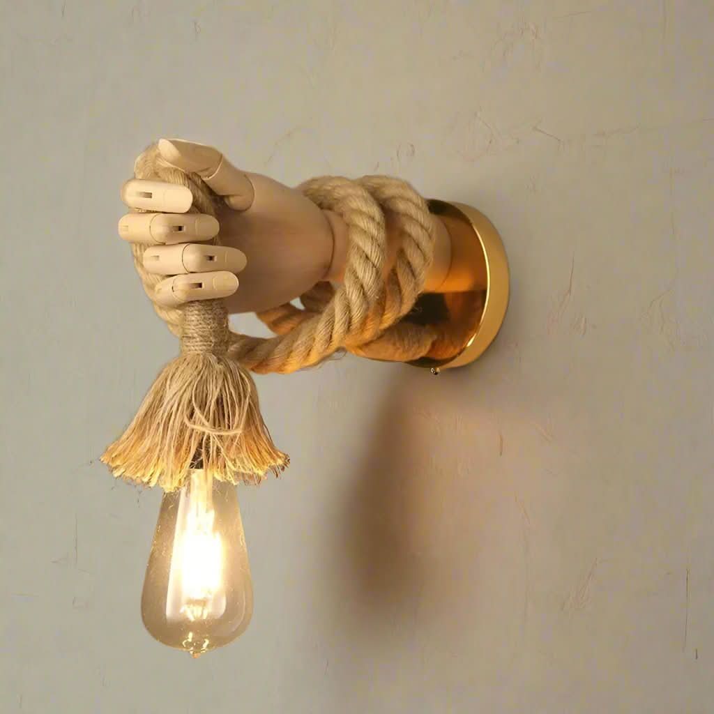 Wall Lamp | Handcrafted Hemp Rope & Wood Base