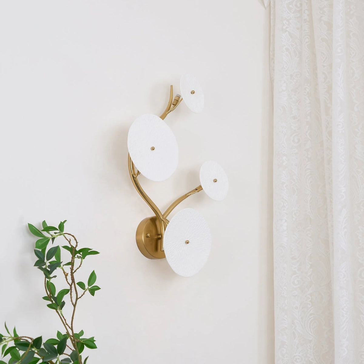 Wall Lamp | Lotus Ceramic Petals & Gold Metal