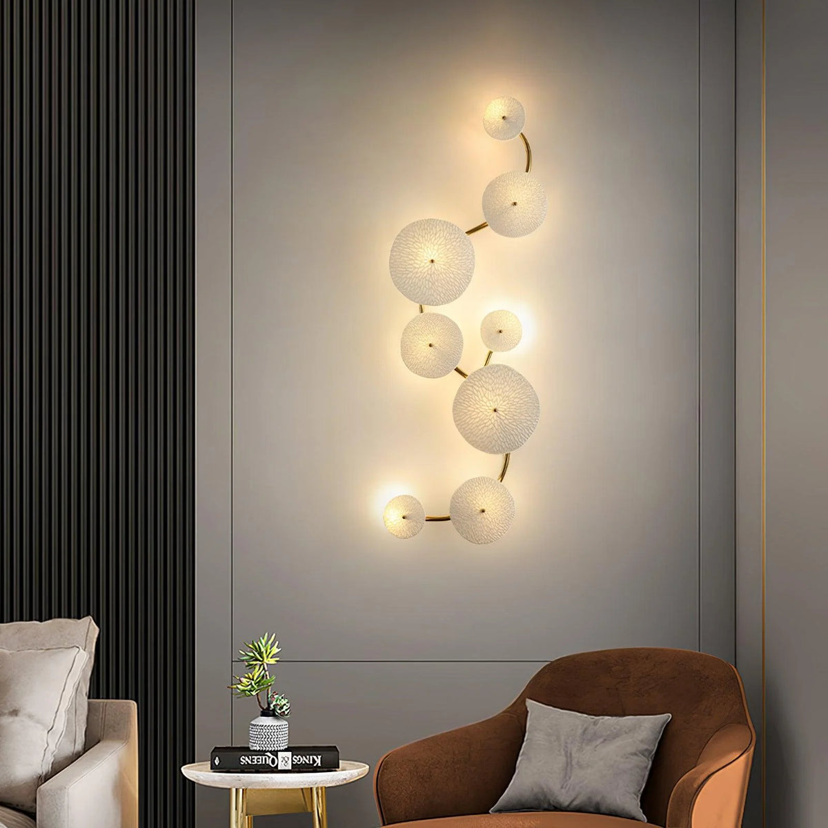 Wall Lamp | Lotus Ceramic Petals & Gold Metal