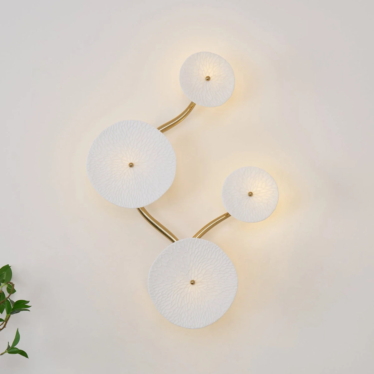 Wall Lamp | Lotus Ceramic Petals & Gold Metal