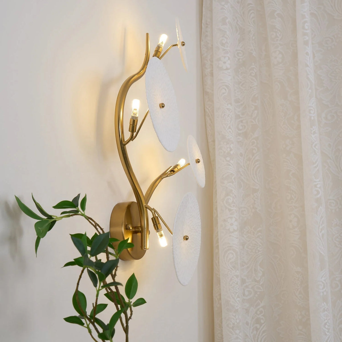 Wall Lamp | Lotus Ceramic Petals & Gold Metal