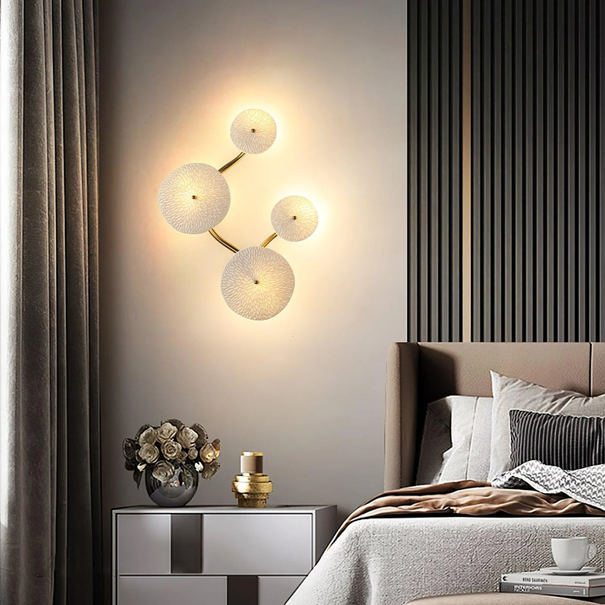 Wall Lamp | Lotus Ceramic Petals & Gold Metal