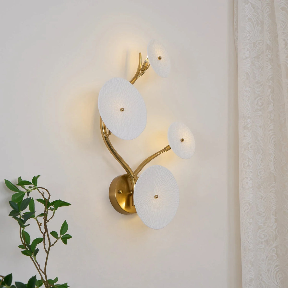 Wall Lamp | Lotus Ceramic Petals & Gold Metal