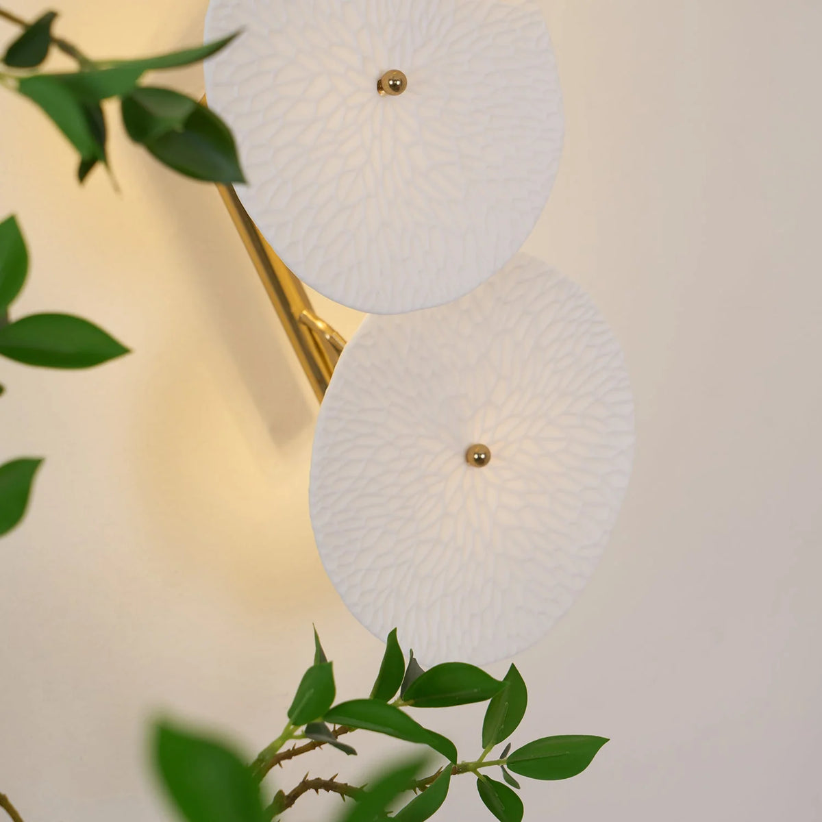Wall Lamp | Lotus Ceramic Petals & Gold Metal