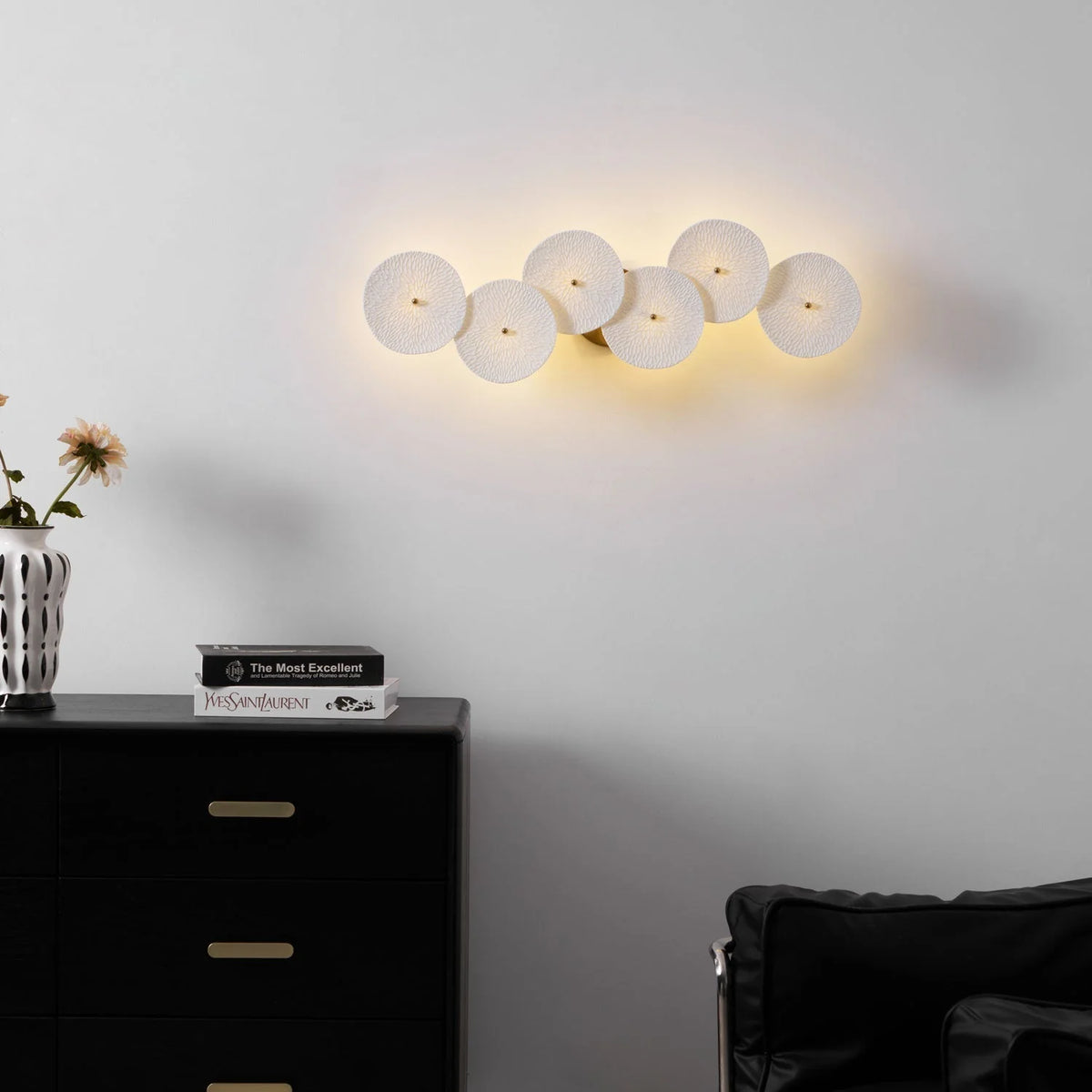 Wall Lamp | Lotus Ceramic Petals & Gold Metal
