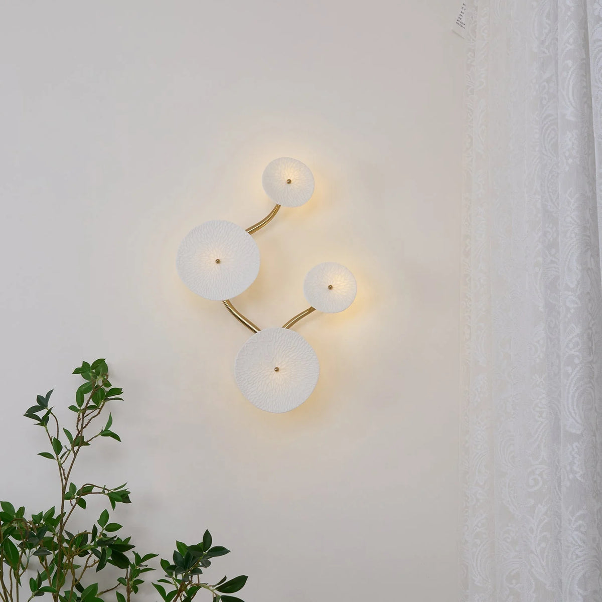 Wall Lamp | Lotus Ceramic Petals & Gold Metal