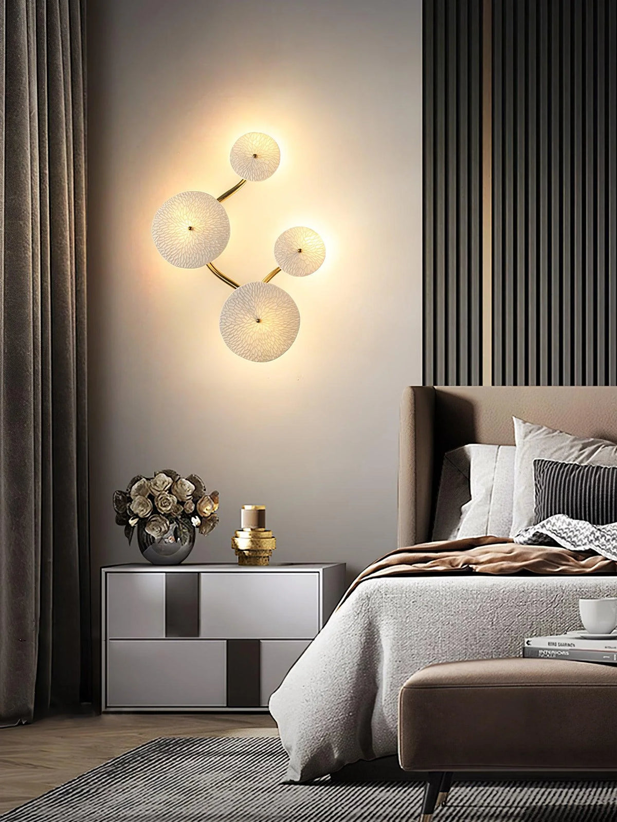 Wall Lamp | Lotus Ceramic Petals & Gold Metal