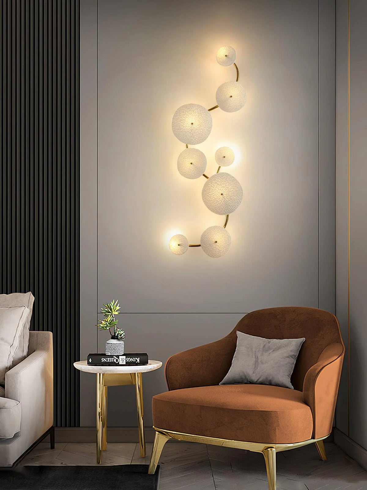 Wall Lamp | Lotus Ceramic Petals & Gold Metal