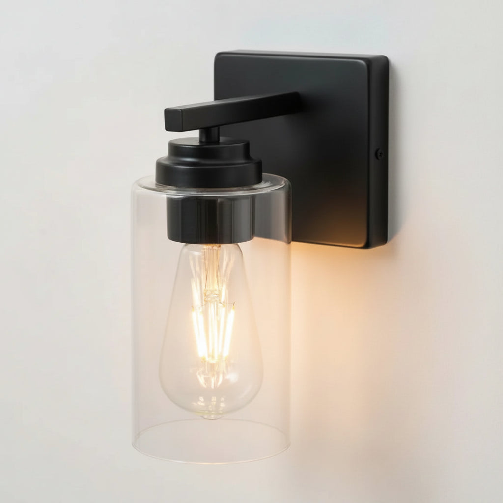 Wall Lamp | Matte Black Metal, Clear Glass & E27 Socket