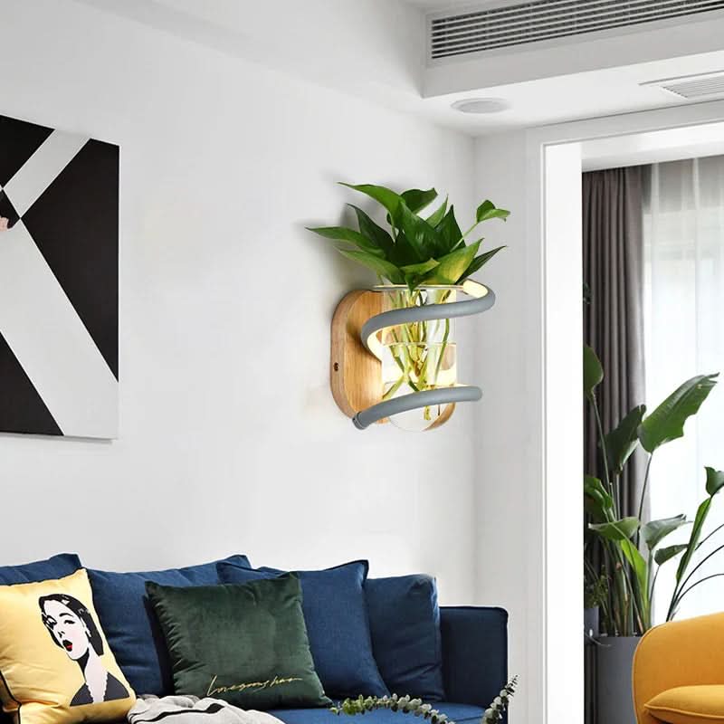 Wall Lamp | Solid Wood & Glass Vase | Built-In Warm LED
