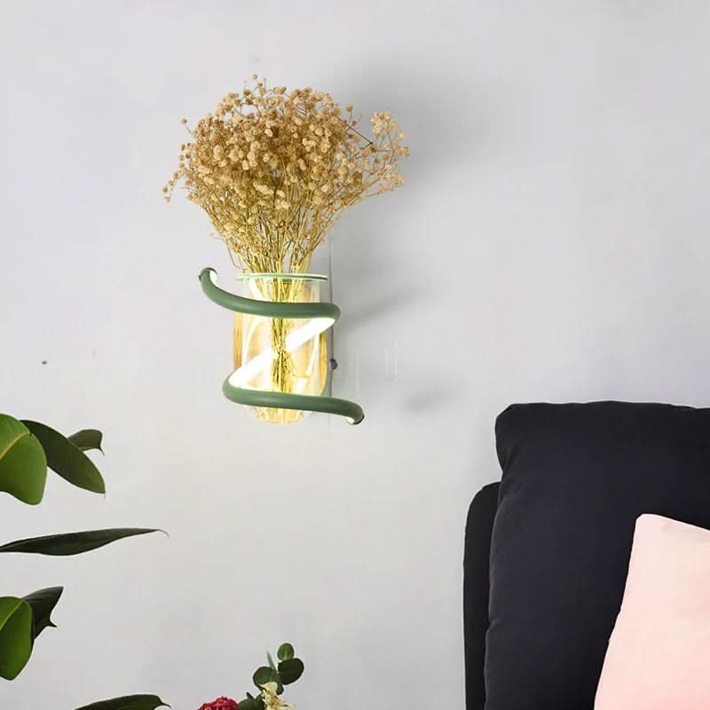 Wall Lamp | Solid Wood & Glass Vase | Built-In Warm LED