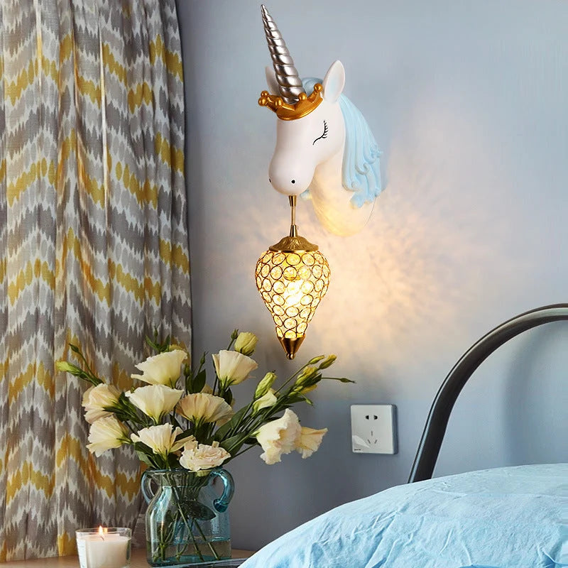 Wall Lamp | Unicorn Pony Design | Resin & Crystal Shade