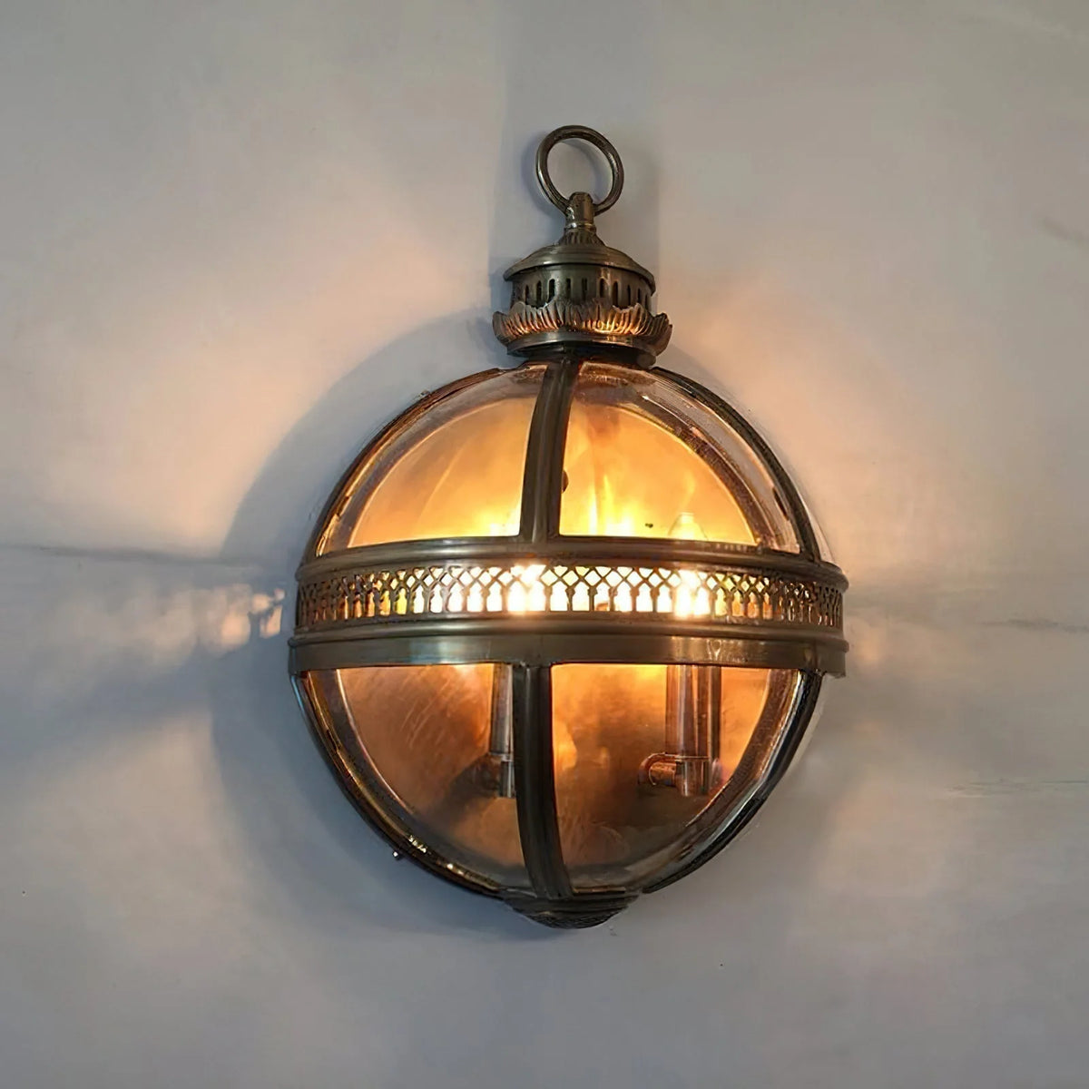 Wall Lamp | Vintage Glass Shade & Iron Frame | 30.5 x 46 cm